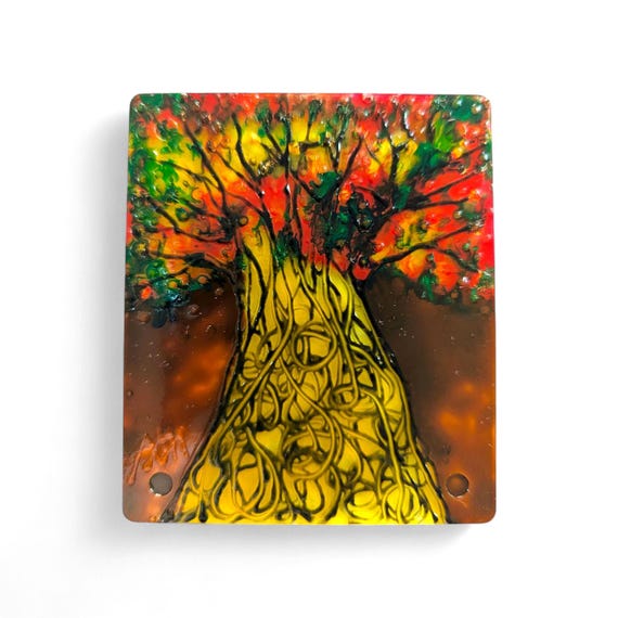 Handgemachter Kühlschrankmagnet, Glasgemälde mit Herbstbaum