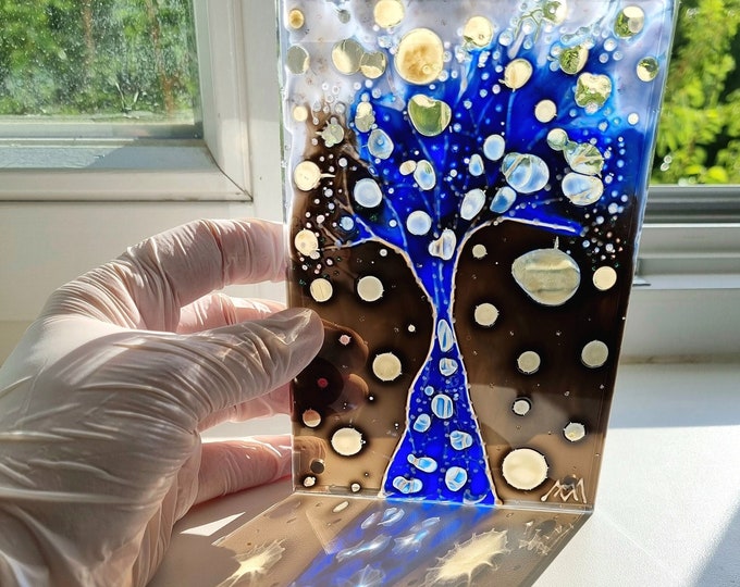 Glass Painting Blue Tree
