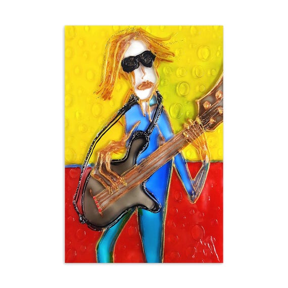 Postcard Bass Guitarist - Music Postcards - Guitar Print - Art Reproductions - Postcard Guitars - Gifts for Musicians -Music