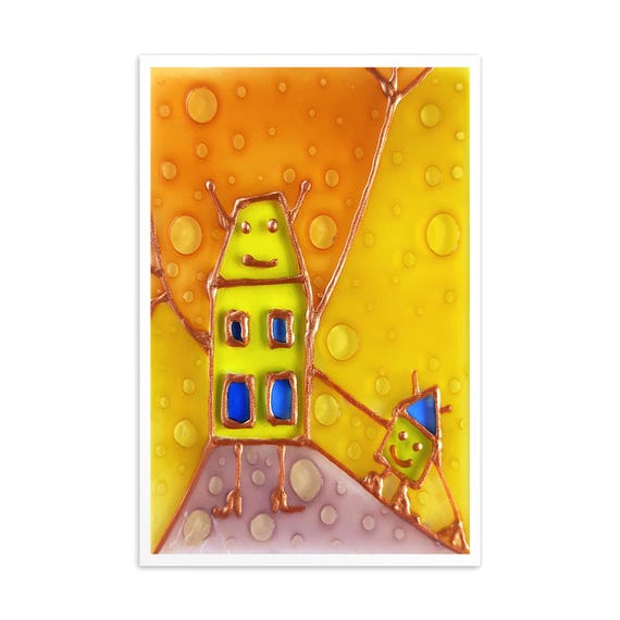 Postcard "Houses" - reproduction of the original painting by Maria Marachowska