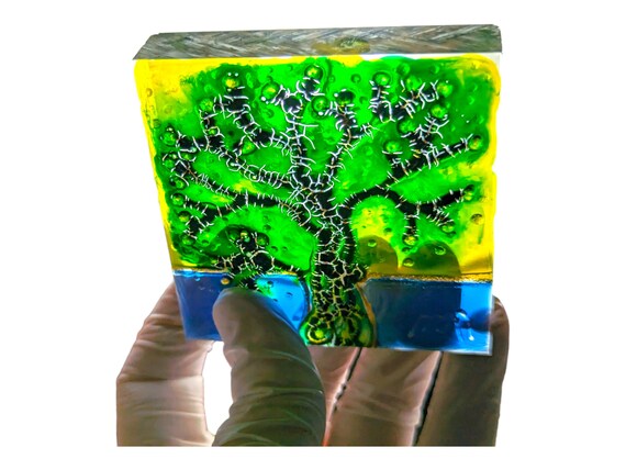 Original Glasgemälde Sonnenfänger Platanen Baum - Skulptur Baum - Gemälde Baum - Glasdekoration Baum gemalt von Maria Marachowska