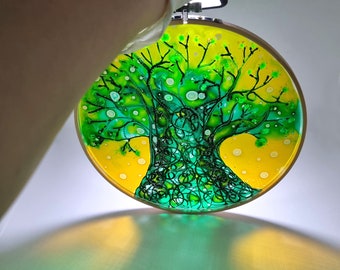 Suncatcher Green Tree, Glass Artwork Tree, Nature Painting, Window Green Tree, Window Art Tree, Stained Glass, Maria Marachowska