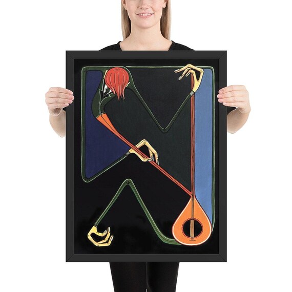 Eleganter gerahmter Poster Druck "Violinist" – Ein Kunstwerk von Maria Marachowska für stilvolle Wohnräume