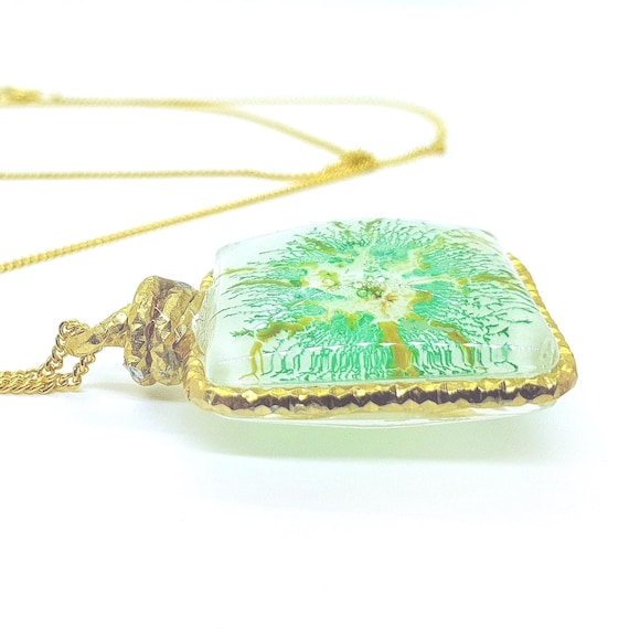 Green, white and gold glass pendant Maria Marachowska