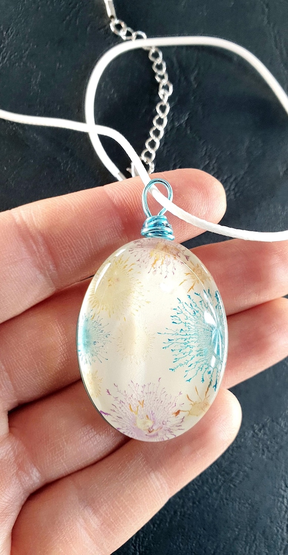 Pink Blue Oval Pendant by Maria Marachowska