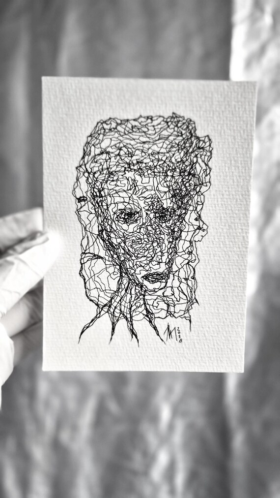Framed Originalzeichnung "Frauen", 14,8 x 10,5 cm, von Maria Marachowska