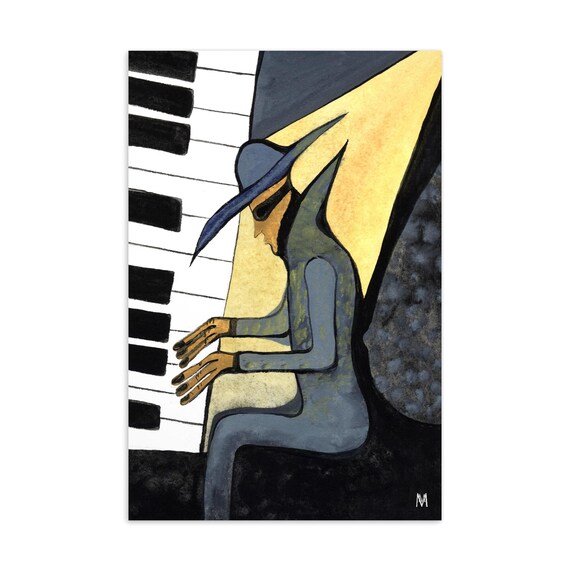 Musik Postkarte Gemälde Pianist