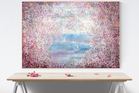 Großes Ölgemälde Rosa Bäume