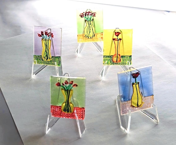 Glasmalerei-Sonnenfänger „Blumen in Vasen“, einzigartiges Kunstwerk von Maria Marachowska