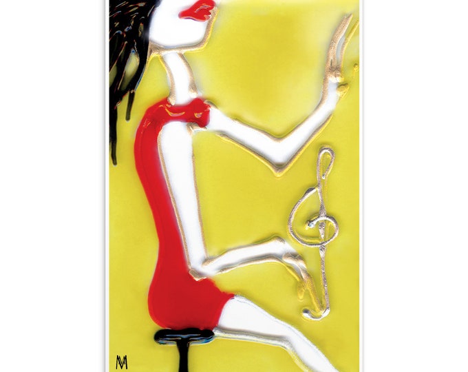 Painting Postcard Pianist - Music Postcards - Postcard Girl - Postcard Piano - Piano Postcards - Music Reproduction - Pianist Postcard