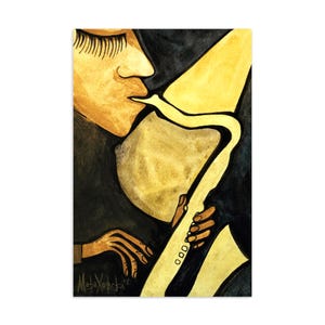 Künstlerische Musik Postkarte mit Saxophon-Motiv – Ein Meisterwerk von Maria Marachowska