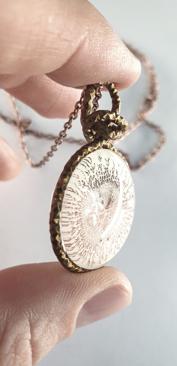 Glass Painting Pendant Brown White glow in the dark by Maria Marachowska