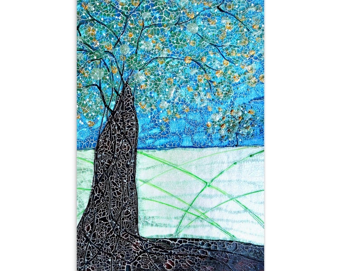 Art Postcard Black Tree - Painting Print - Art Reproduction - Nature Panoramic Landscape - Tree Gift - Nature Impression