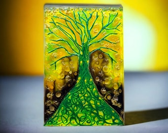 Glass Magnet Painting Amber Tree by Maria Marachowska