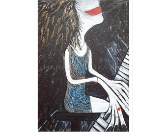 Pianist Art Postcard by Maria Marachowska – Reproduction for Music Lovers