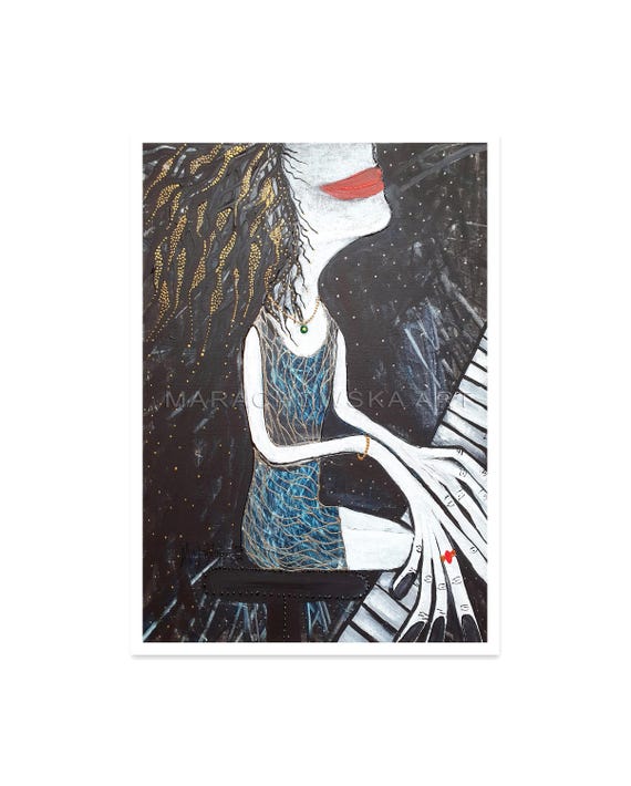 Maria Marachowskas „Pianistin“-Kunstpostkarte – Eine atemberaubende Reproduktion für Musikliebhaber und Kunstbegeisterte