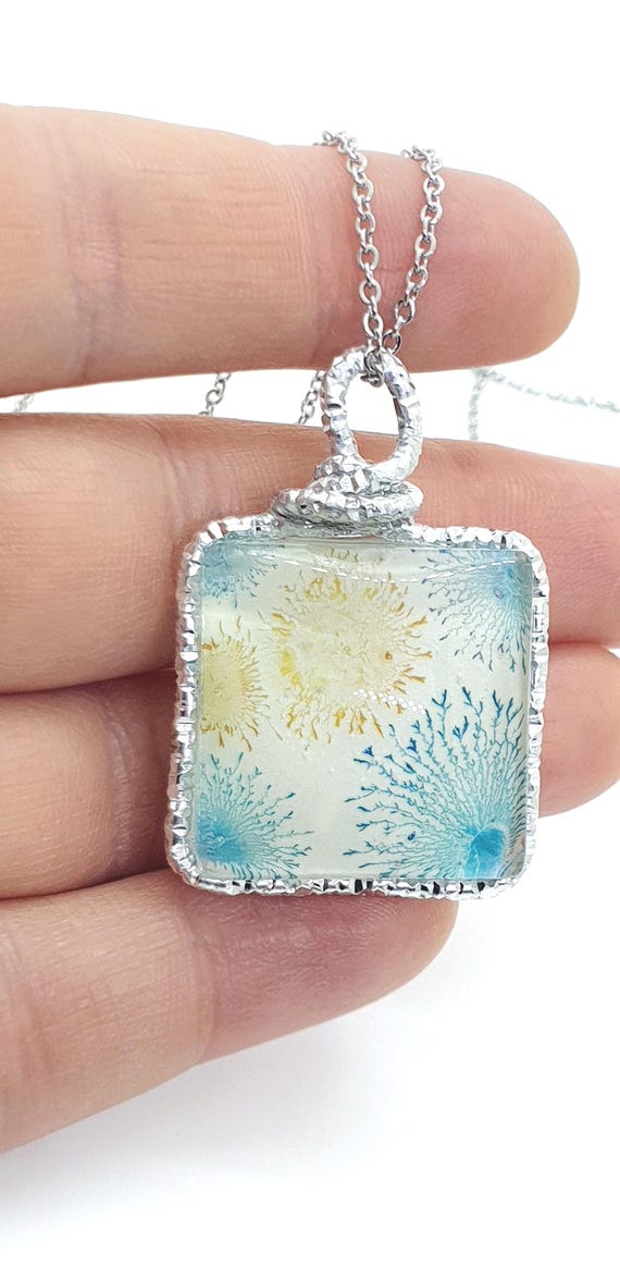Turquoise, yellow and white pendant by Maria Marachowska
