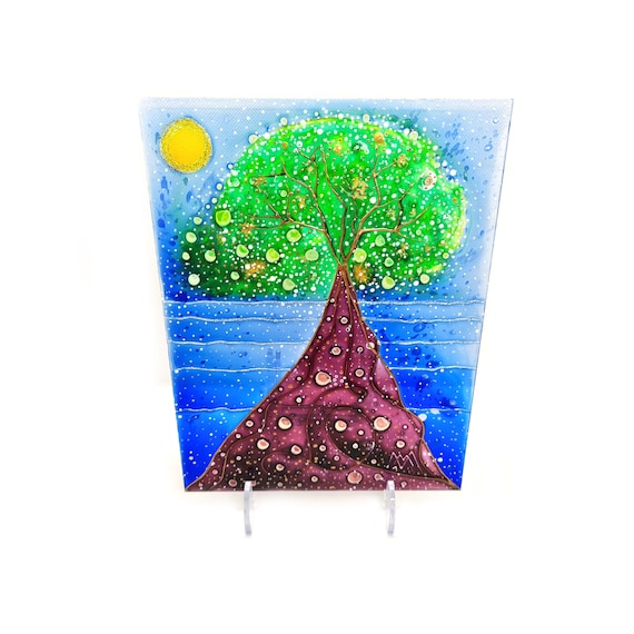 Glasgemälde Sonnenfänger Ozean-Baum