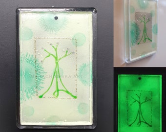 Painting Art Magnet Green Tree glow in the dark by Maria Marachowska