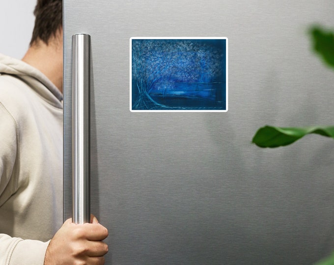 Magnet Garden - Painting Blue - Nature Decoration - Art Fridge Magnets - Art Print Forest - Flexible Magnets - Landscape Pictures