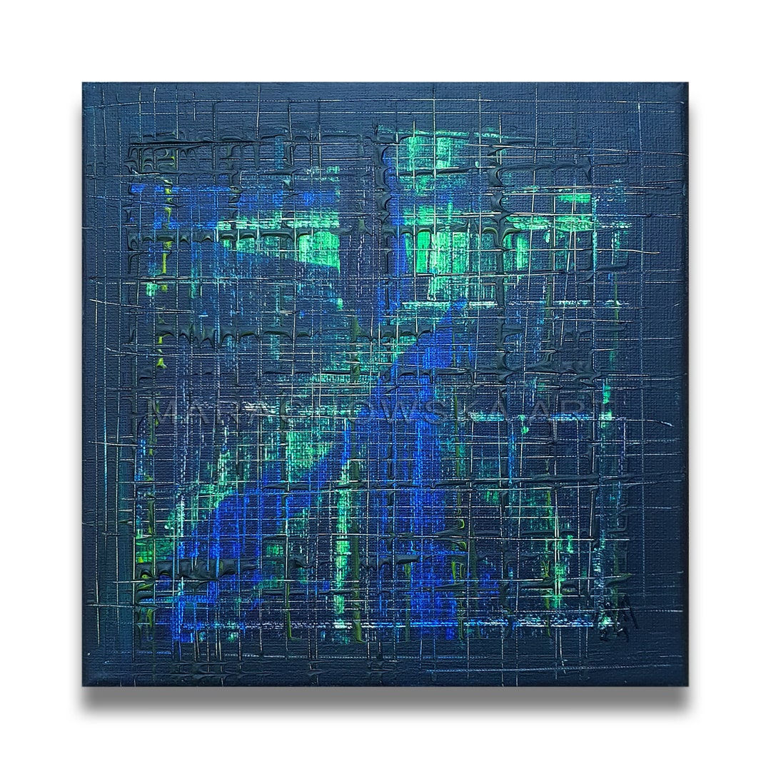抽象的な青い絵画の線 - Etsy 日本
