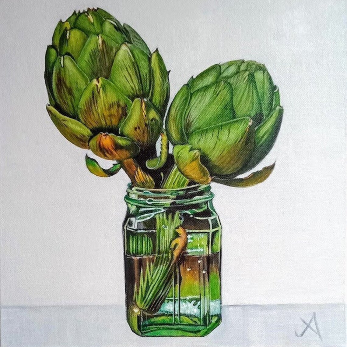 Artichoke in green jar Etsy