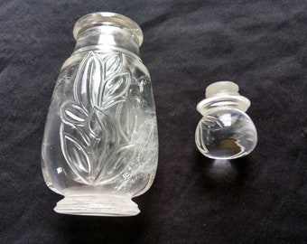 Hand Carved Rock Crystal Perfume Bottle: Natural Gemstone Vial