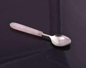 Spoon with hand made and hand polished Rose Quartz handle and stainless steel spoon gemstone cutlery