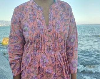 Tunica di cotone, tunica pintuck, regali per lei, abito boho, abbigliamento da resort, loungewear, regali per lei, abbigliamento da spiaggia, copricostume Up, abbigliamento da lavoro, abito pintuck