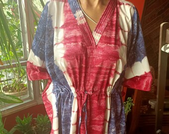 Kaftan de algodón, caftán, kaftan Tie-Dye, ropa de resort, ropa de salón, ropa de dormir, regalos para ella, kaftan de talla grande, vestido boho, vestido de una talla, vestido de algodón