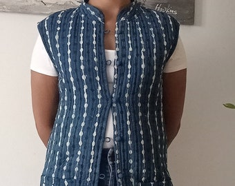 Kurtka z bawełny organicznej, kurtka indygo, pikowana kurtka bawełniana, prezenty dla niej, kurtka boho, kurtka indygo