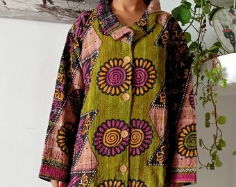 veste matelassée kantha vintage, veste kantha en coton, cadeaux pour elle, manteau, veste robe manteau