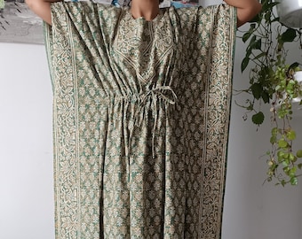 Block Print Kaftan,Baumwollkaftan,Resort Wear,Nachtwäsche, Lounge Kleidung, Geschenke für Sie, Baumwollkleid,Boho Kleid,Kleid in Übergröße