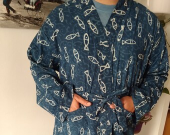 Plus Unisex  Mediterranean robe,Mens robes,indigo robes,organic robes,cotton robe,block print robe ,gifts for him, Christmas gift,boho robe