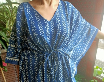 Strandmode,Indigo Kaftan,kurze Kaftan,Geschenke für sie,Resort wear,Loungewear,Schlafbekleidung,Baumwollkleid,Plus Size Kleid,Boho Kleid,