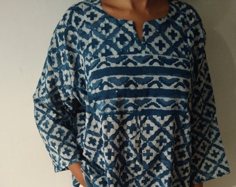 Indigo cotton tunic,organic tunic, loungewear,resort wear,gifts for her,boho dress,summer dress,cotton dress,organic tunic,