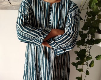 Mens Indigo kaftan,organic robe,resort wear,Lounge wear,gifts for him,beachwear,swim cover up,dressing robe,Christmas gift,men's abaya