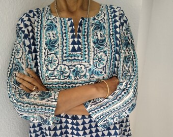 Indigo cotton tunic,organic cotton tunic,gifts for her,resort wear,mom postpartum gift,bridesmaids gifts,summer tunic,