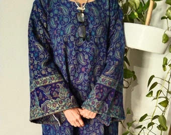 Paisley yak wool kaftan,kimono,wool dress,gifts for her,Christmas gift,wool loungewear,winter dress,wool dress,