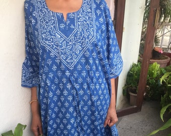 Blue Kaftan, Block print kaftan, Cotton caftan, Organic Kaftans, Resort Wear, Maxi Dress, Cotton Sleepwear, Gifts for her, Beach Wear