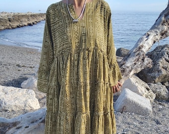 Tiered Cotton dress,tiered tunic,boho dress,boho tunic,block print dress,