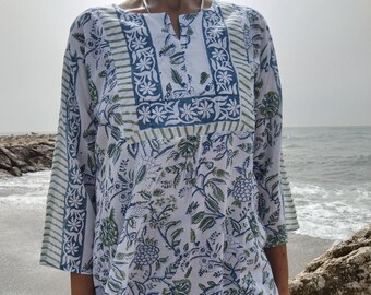 Túnica de algodón, regalos para ella, ropa de resort, regalo posparto para mamá, regalo del día de la madre, vestido de verano, túnica boho, ropa de playa, cubierta de baño, túnica de algodón