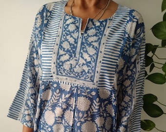 Tunique en coton, vêtements de villégiature, vêtements de détente, cadeaux pour elle, vêtements de plage, maillot de bain, tunique blockprint, tunique boho, robe boho,