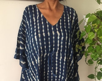 Indigo Kurzer Kaftan,selbstgemachter Kaftan,Geschenk für Sie,Weihnachtsgeschenke,Boho Kleid,Resort Mode,Strandkleidung,kurzes Kleid,Handgemachtes Kaftan,