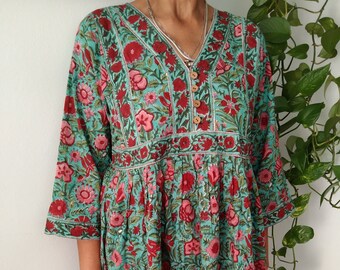 Tunique en coton, tunique, robe d'été, tenue de villégiature, cadeaux pour elle, robe bohème, robe en coton,