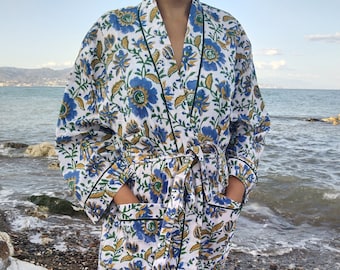 Kimono corto, vestaglia, kimono di cotone, loungewear, abbigliamento da resort, abbigliamento da spiaggia, copertura da bagno, regalo postpartum per la mamma, abiti da damigella d'onore, kimono boho, vestaglia boho