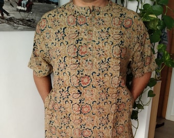 Men's block print relaxed fit shirt,cotton shirt,gifts for him,boho shirt,men's resort wear,men's boho casual shirt