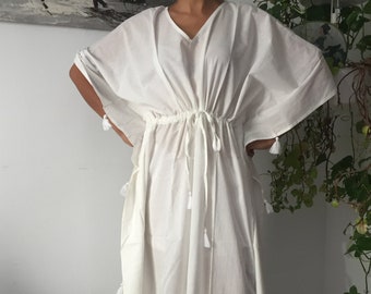 white cotton kaftan dress