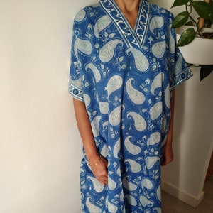 Blue Paisley kaftan,Cotton kaftan,cotton dress,gifts for her, loungewear,resort wear,maternity dress,summer dress
