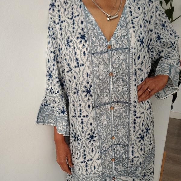 Robe d'été grande taille, cadeaux pour elle, vêtements de villégiature, robe boho, robe blockprint, robe de maternité, cadeau post-partum maman, robe en coton, boho